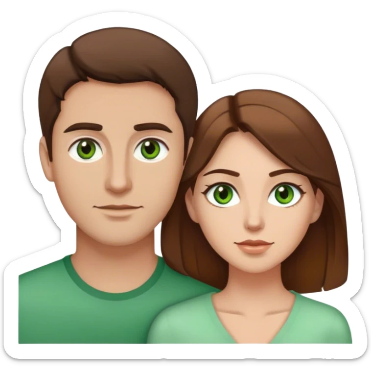 white couple with brown hair, man has brown woman has green eyes  sticker