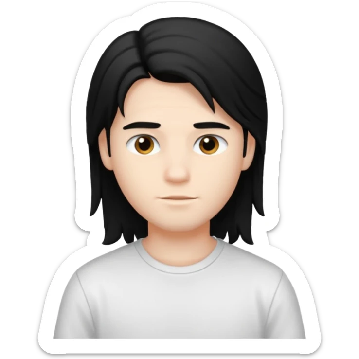 An emoji of a soft boy with black long hair and pink background. sticker