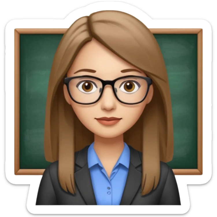 a woman in her 30´s, light skin with medium brown straight hair, long hair. Grey eyes, working as an teacher. No glasses sticker