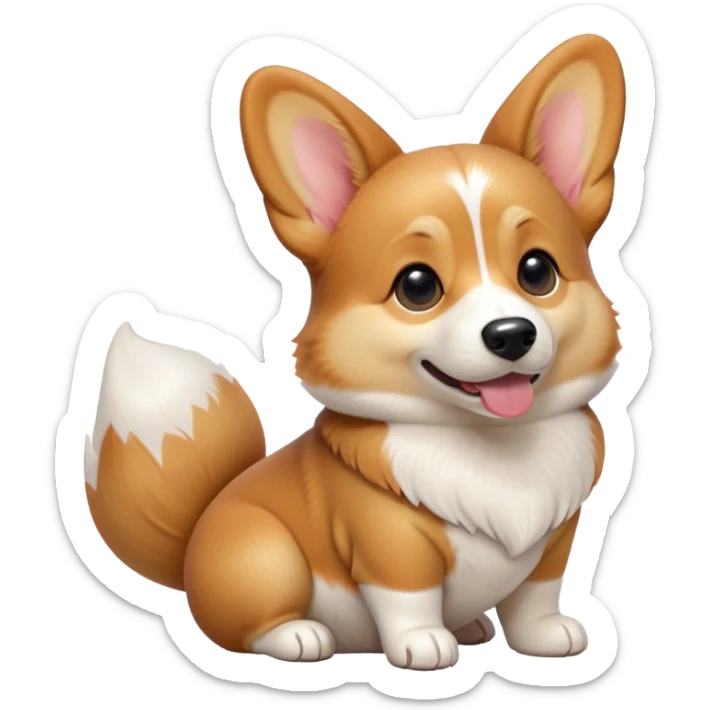 cinematic-[corgi dog]-realistic-full-body-sitting-emoji,-tail-resting-loosely-beside-its-paws,-head-tilted-dramatically,-sleek-[corgi]-fur,-simplified-yet-realistic-focused-features,-highly-detailed,-glowing-with-an-almost-sarcastic-glow sticker