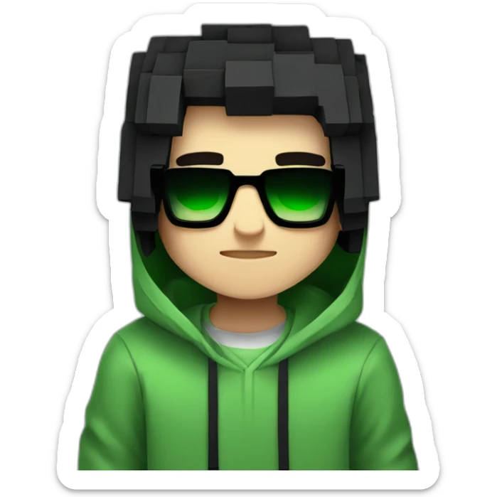 Young boy with green hoodie and sunglasses and black hair minecraft art sticker