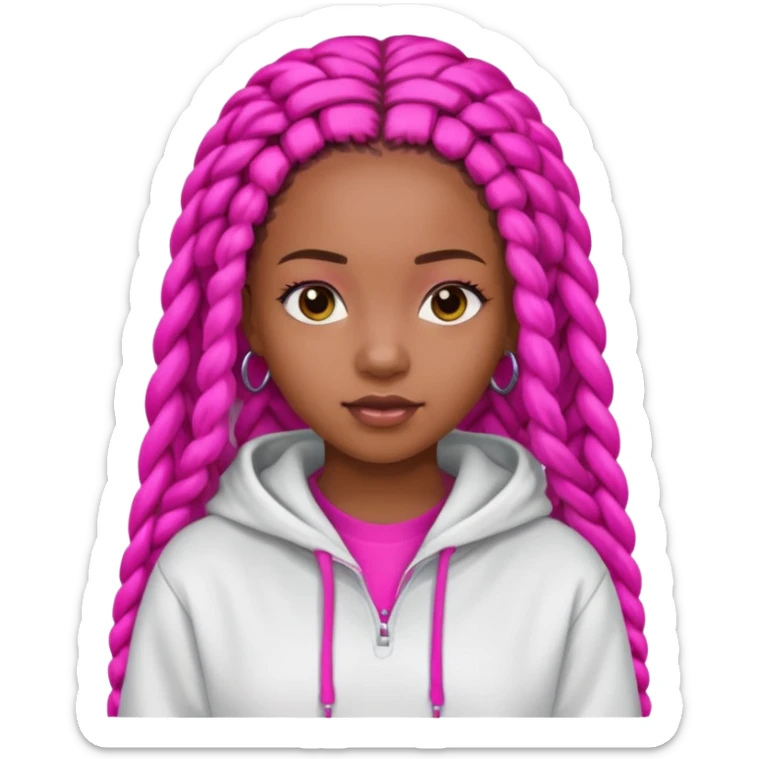 black girl with beats with box braids  white hoodie hot pink shirt sticker