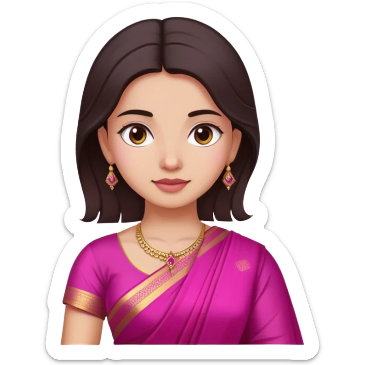 girl with light wheatish skin, dark brown hair, wearing dark pink saree sticker