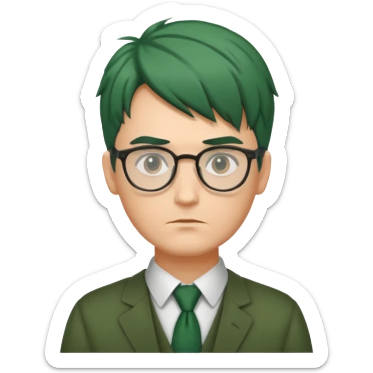 Man with Green Ponytail – dark-green tied hair, calm serious face. sticker