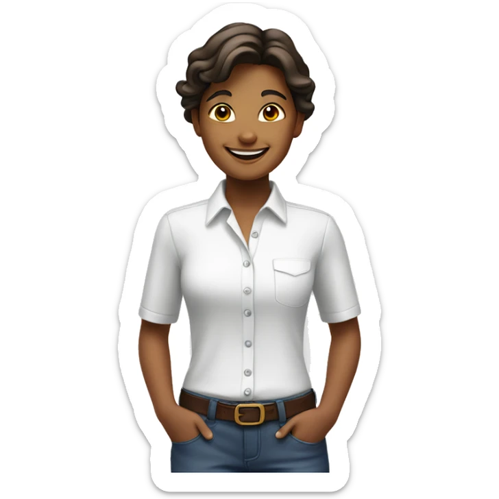 smiling girl in white shirt sticker