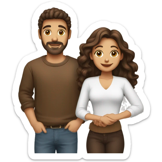 Pareja besándose, él moreno sin barbapelo corto,piel marrón,ella morena pelo rizado largo piel blanca  sticker