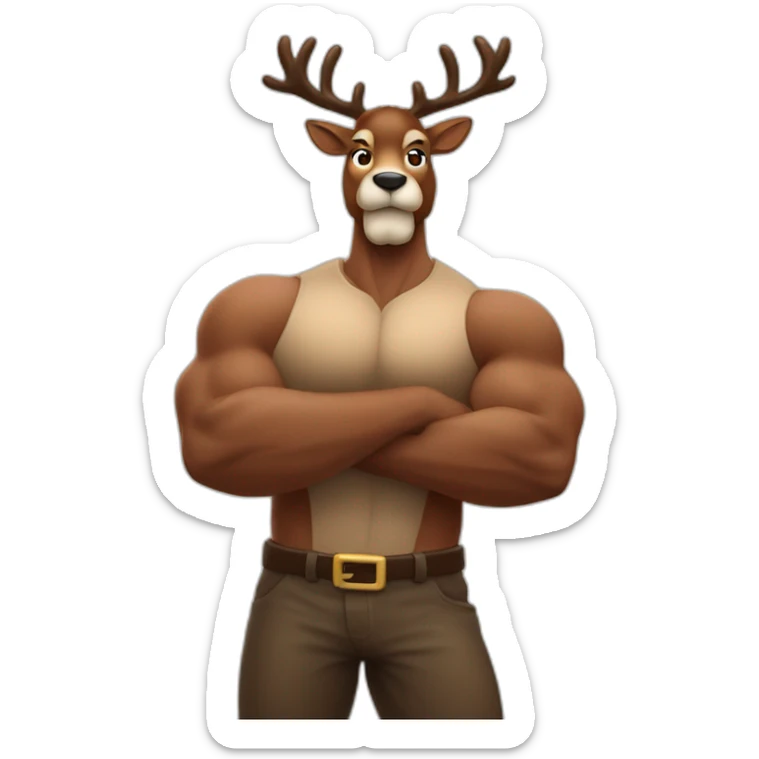 Reindeer muscular showing off biceps arms crossed masculine fierce torso sticker