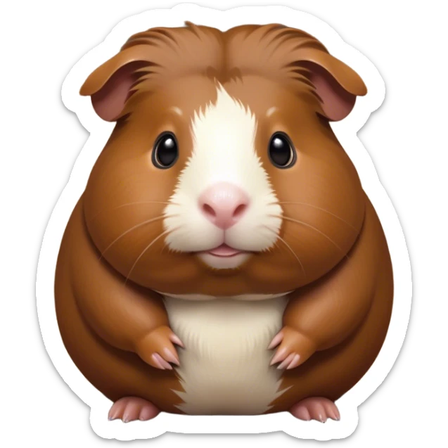 Cinematic Noble Brown Guinea Pig Portrait Emoji, Poised and regal, with a compact, chubby build and a soft, well-groomed rich brown coat, deep-set soulful dark eyes, Simplified yet sharp and sophisticated features, highly detailed, glowing with a warm, dignified glow, high shine, intelligent and charming, stylized with an air of gentle coziness, focused and attentive, soft glowing outline, capturing the essence of a watchful and confident little rodent, so majestic it feels as though it could scurry out of the screen with effortless authority! sticker