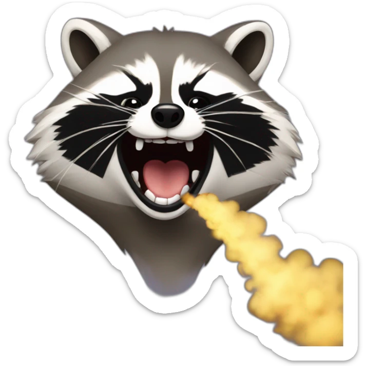 Raccoon opening mouth with smoke coming out of the mouth sticker