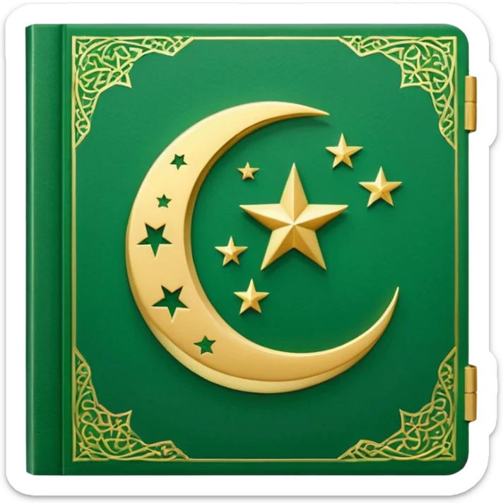 Closed Quran with the Islamic Symbol on it (moon and star) green from left to right sticker