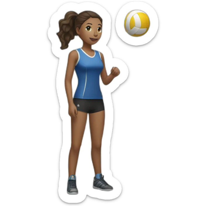 a girl stands near a volleyball net and plays volleyball sticker