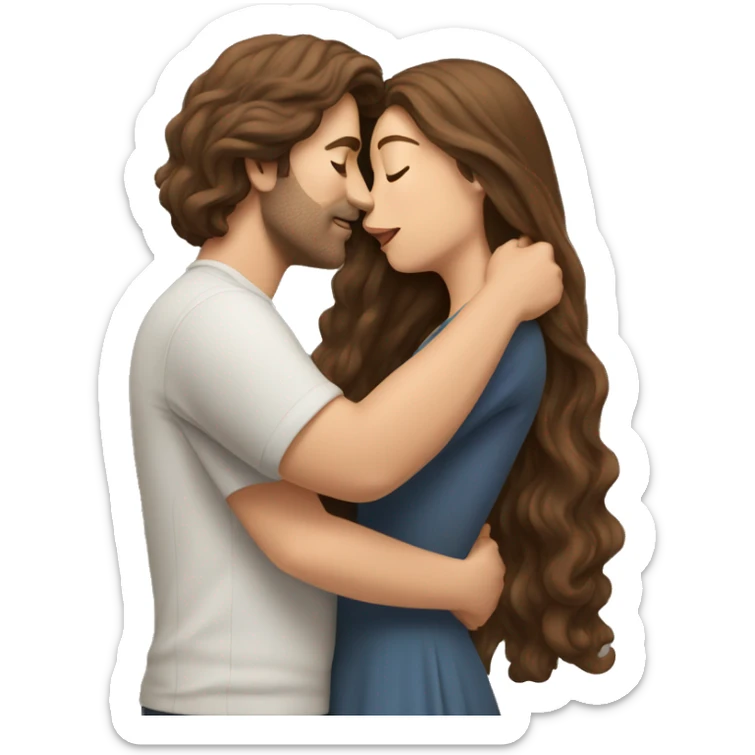 Brown haired man kissing woman with long brown hair  sticker