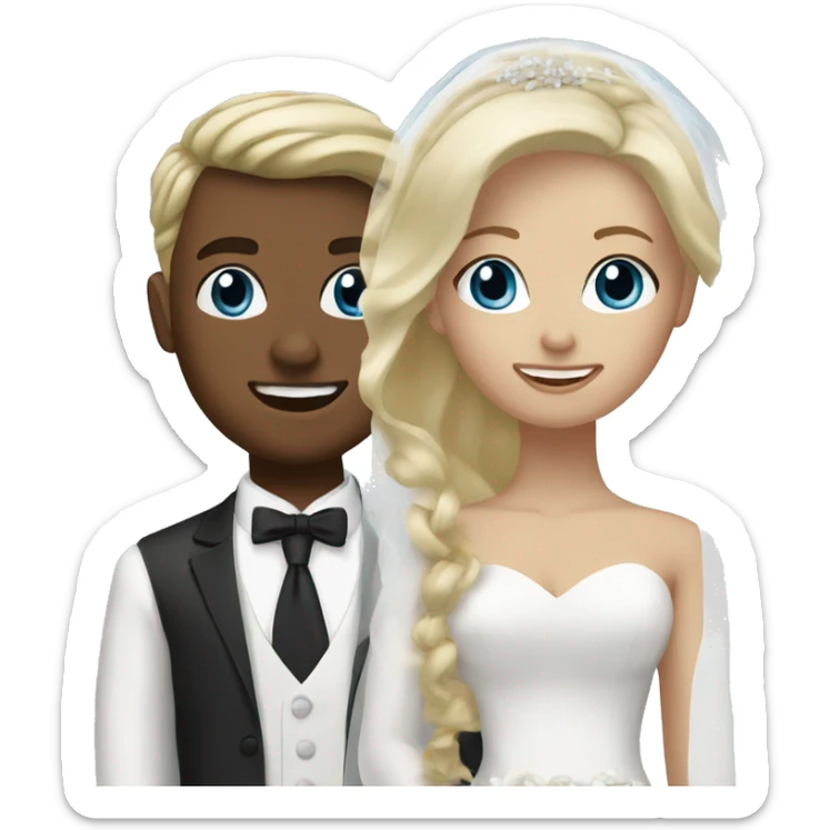 Brown bride with blonde hair and white groom with blonde hair blue eyes sticker