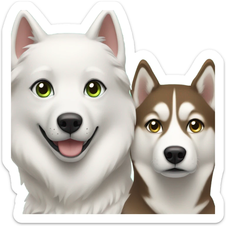 White Woman hair brown and bleus eyes and golden Husky With green eyes sticker