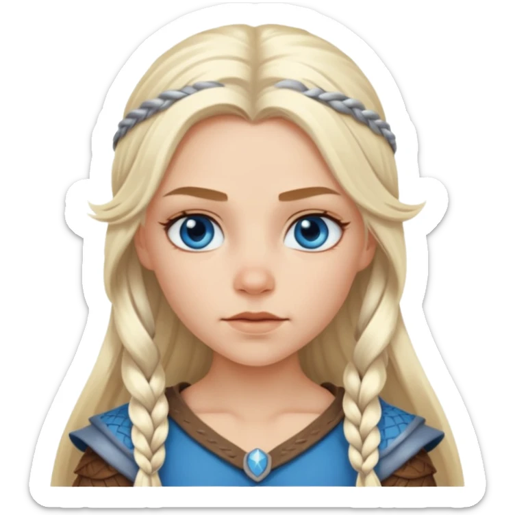 Viking platinum blonde girl with long hair and forelocks, blue eyes. sticker