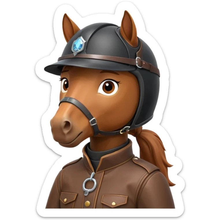 horse rider portrait, head and shoulders only, wearing riding helmet, leather jacket collar, confident expression, subtle horse tack strap visible, 3D cartoon, mobile game icon style, clean background, no text, no watermark
 sticker
