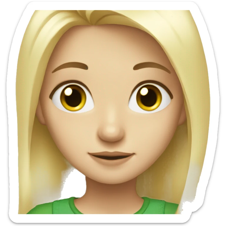 Girl, blonde hair, white, green eyes;man, sticker