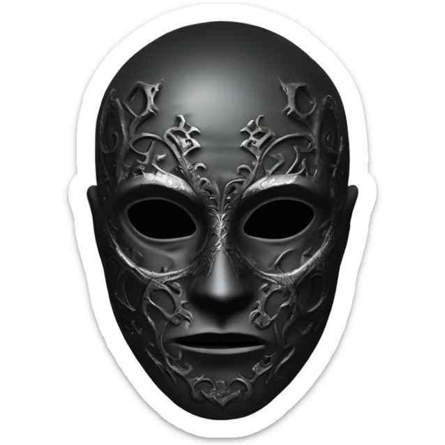  “A dark, metallic mask that covers the whole face, with hollow eyes and intricate, Gothic carvings resembling skulls or twisted patterns. It has a sinister, haunting look, evoking a medieval, eerie vibe on draco malfoy.”  sticker