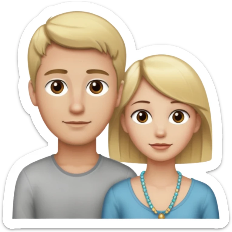 create couple emojis, tall blonde beaded guy, and short brown hair hazel eyed girl sticker
