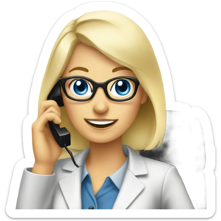 Elegant blonde office lady with glasses happy blue eyes talking on a phone  sticker