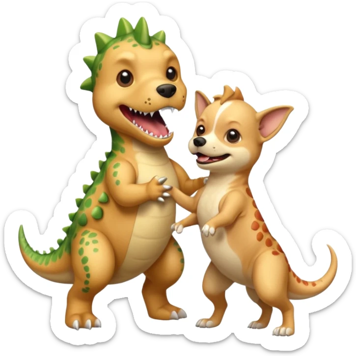 a golden retriever with a dinosaur costume thats killing a chihuahua thats in a dinosuar costume sticker