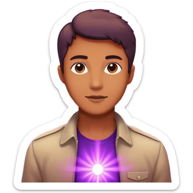 A charismatic person glowing in center of a room, radiating a violet warm bright aura glow, he is attracted with a lot of people around sticker