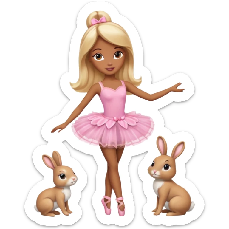 Brown skin blonde hair barbie ballerina with bunny  sticker