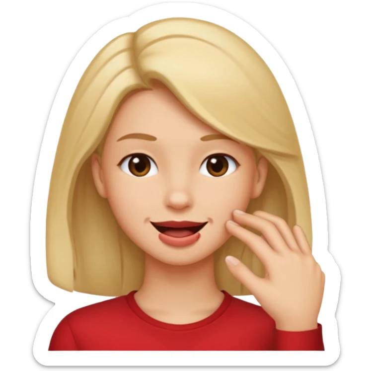 Create an emoji that's biting lip but looking like the smirk emoji but with a hand like it's putting hair behind their ear  sticker