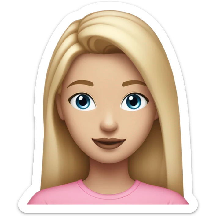 I 21 year old girl with warm blonde hair and blue eyes in a pink shirt. She was makeup on that’s natural and subtle pink lips sticker