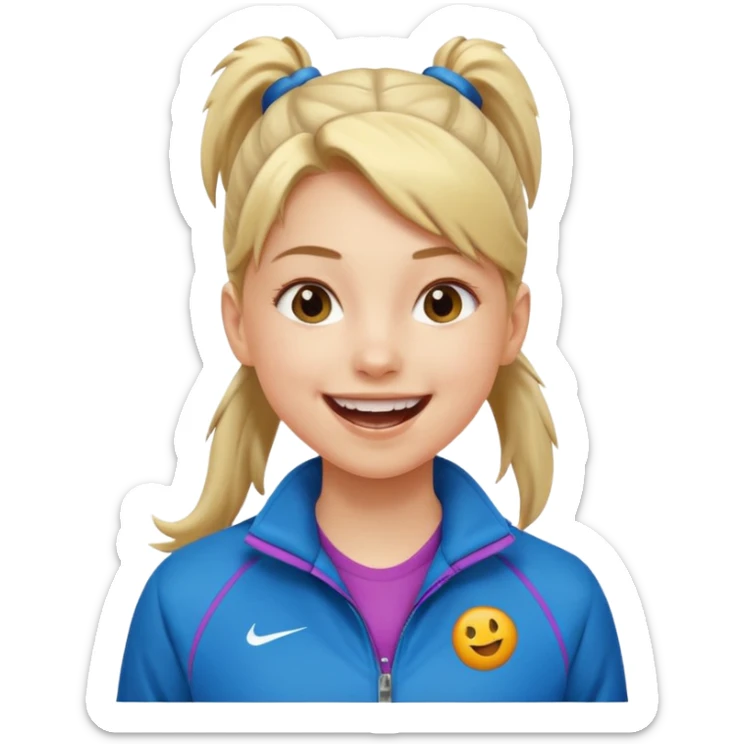 active ponytail hair teen girl in sport jacket smile happily  sticker