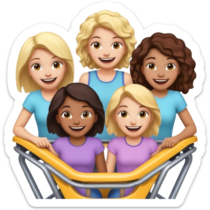Créame una imagen do una atracción donde estén quatro chicas subidas sticker