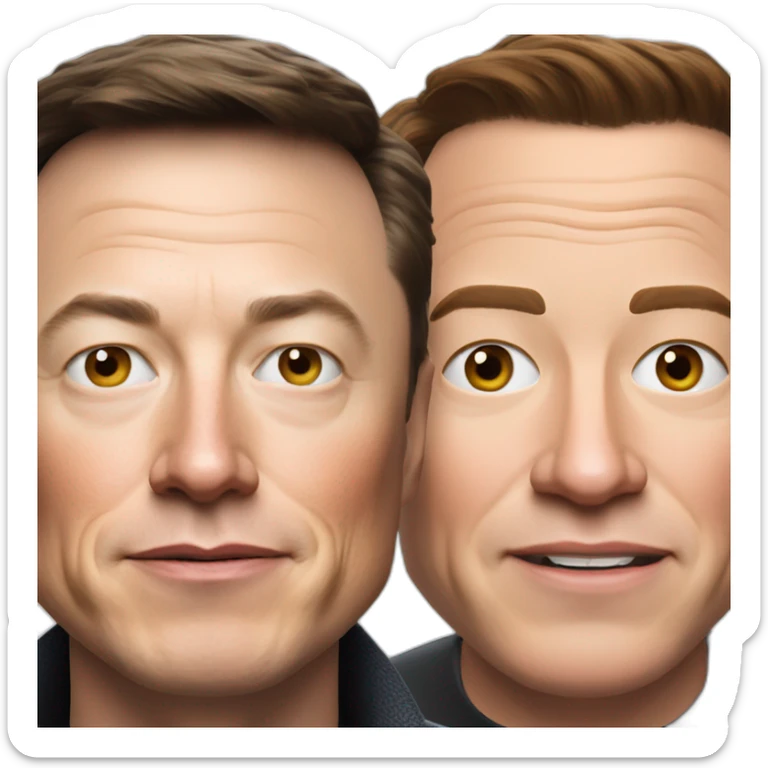 Combined faces of Elon Musk and Jules Hudson from escape to the country sticker