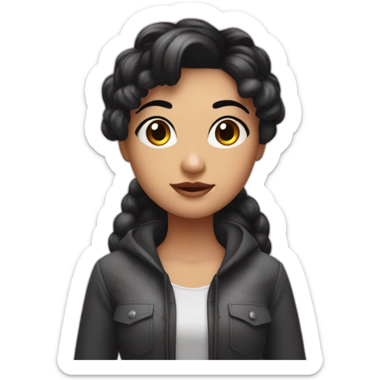 girl with black hair thick black eyebrow with sparkles who is a ux designer with a passion in AI sticker