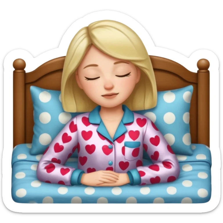 woman in pajamas sleeping on a bed at night, apple memoji style sticker