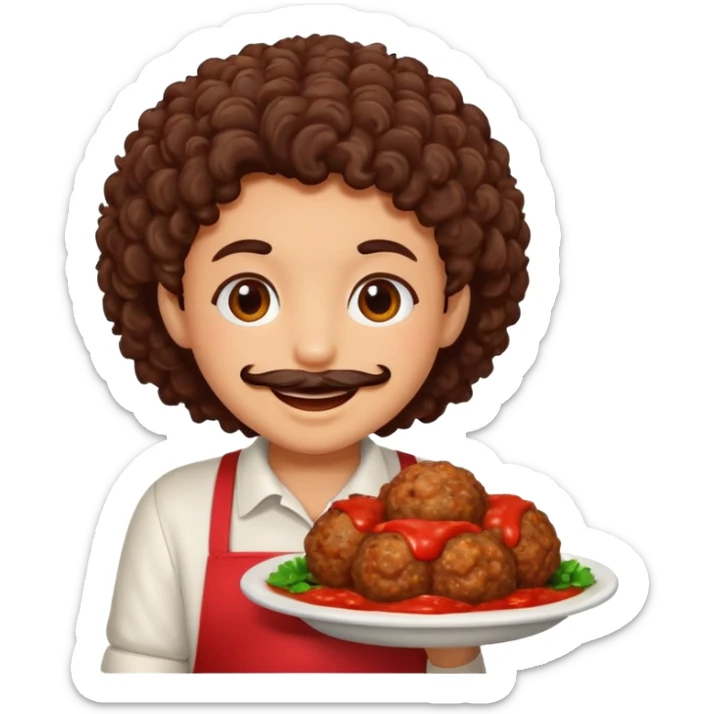 Una polpetta di carne macinata con i capelli ricci scuri e una faccia sorridente  sticker