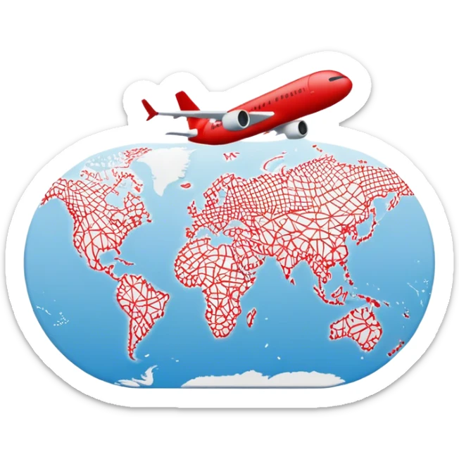 Carte du monde avec une ligne en pointillés rouge entre Fort-de France en Martinique et Paris en France avec un avion au milieu du trajet  sticker