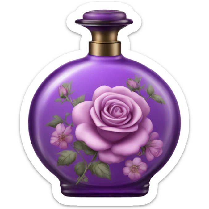 Purple old Antique oil perfume bottle with herbal and rose flowers sticker