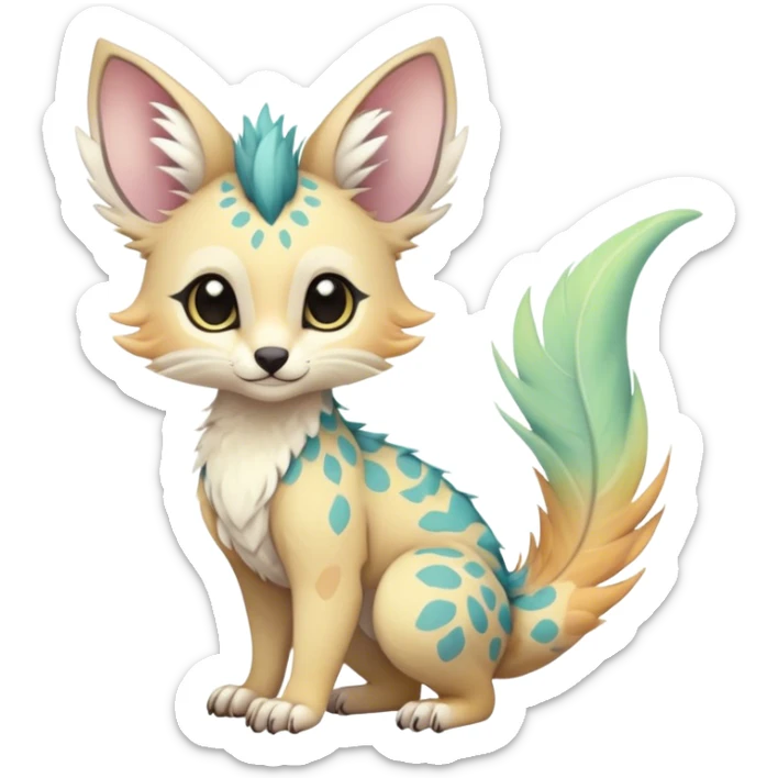 Feral Rare Fantasy cute pastel tropical Vernid-Trico-species by LiLaiRa, random markings, tufted tail, tufted ears, full body sticker