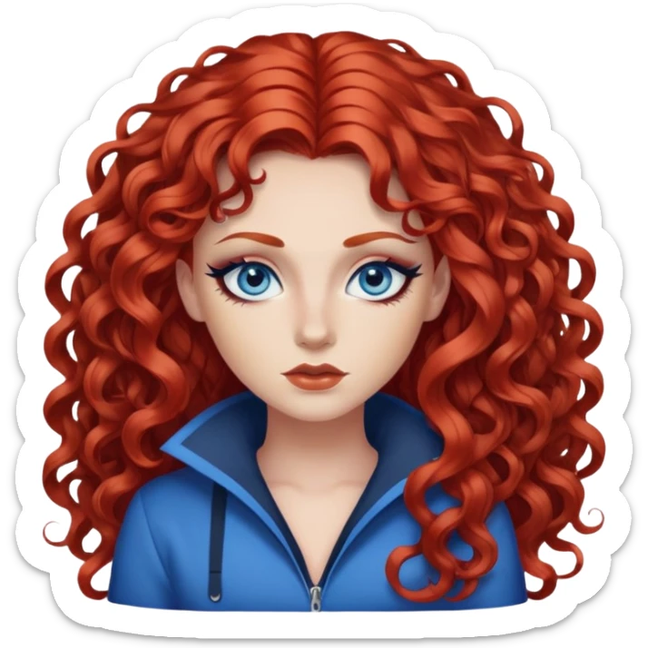 pretty long hair cury red hair baddie with eyeliner and blue eyes sticker