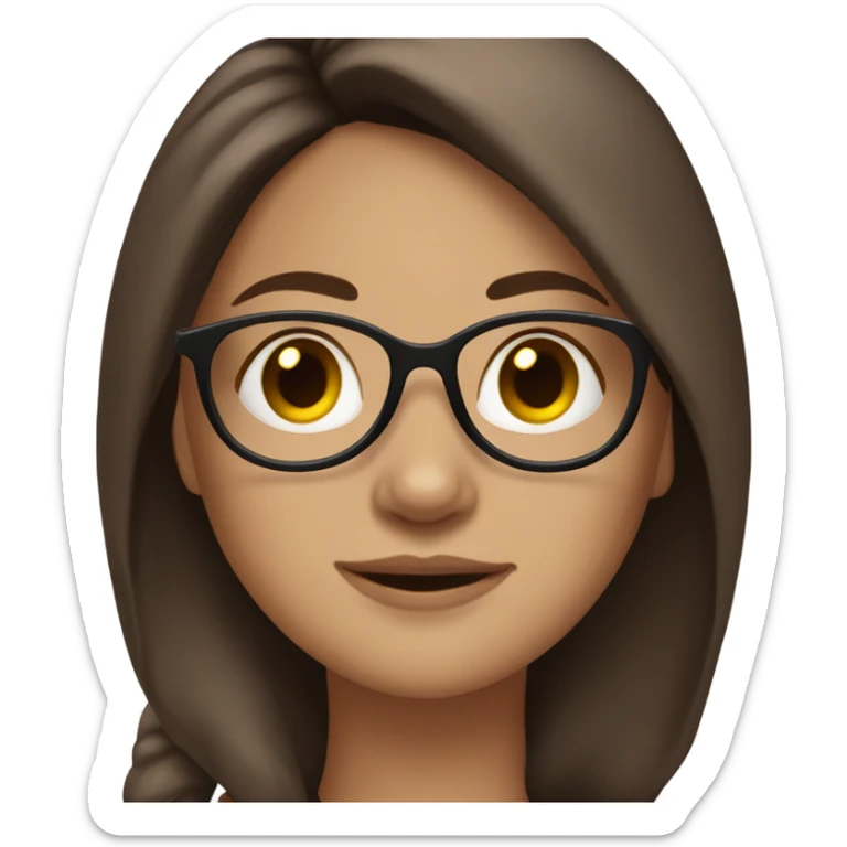 A cozy, aesthetic, brunette haired girl with a middle part, straight hair and glasses ￼ sticker