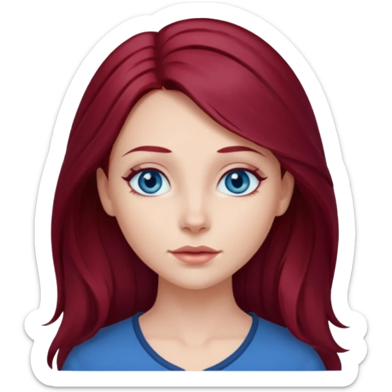 girl with long, dark, burgundy red hair and blue eyes sticker