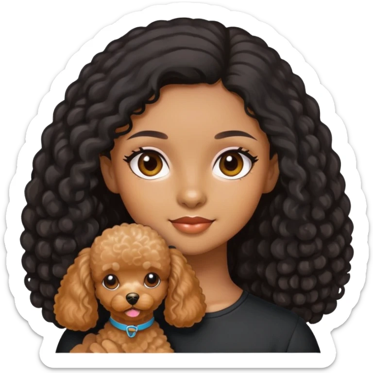 Girl black long hair brown skin and apricot toy poodle sticker