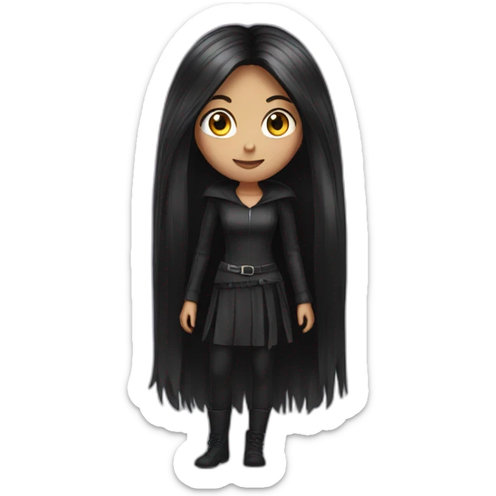 girl with black long hair and halloween costume sticker