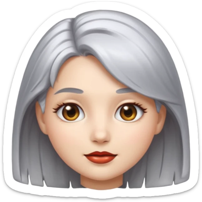 sexy Girl emoji with metallic silver hair, iOS emoji style, soft facial features, glossy chrome hair texture, minimal shading, clean background, modern aesthetic sticker