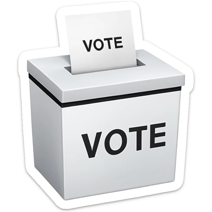 Vote box with 'Vote' written on the front and paper entering the top slot sticker
