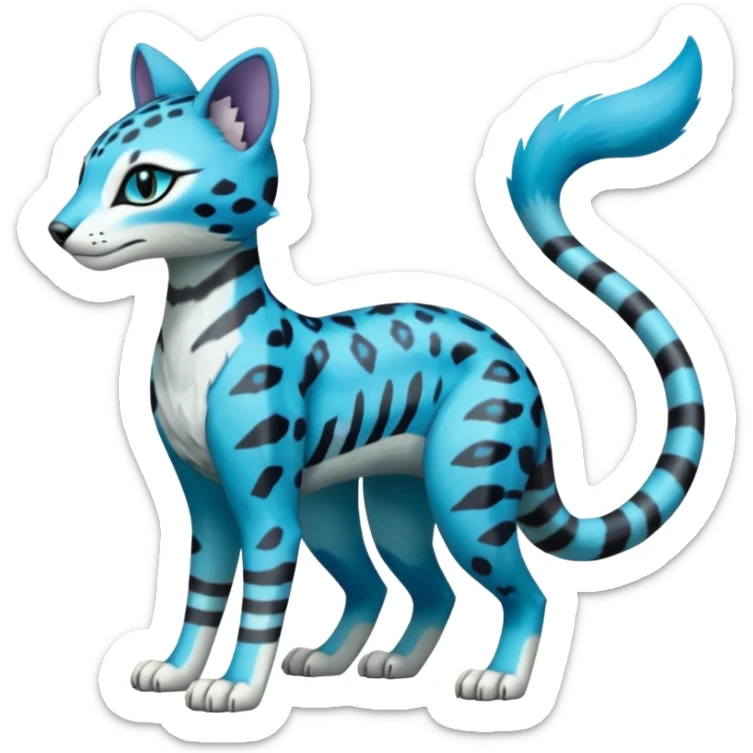 Colorful Meloetta-Sergal-Genet-Pokémon-Digimon-Fakémon-fusion-hybrid-creature with Cyan stripes and blue leopard-spot-markings  sticker