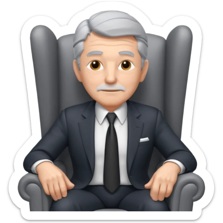 elderly businessman sitting in an armchair, wearing a formal suit and tie, gray hair, confident wise expression, corporate boss vibe, 3D cartoon style, mobile game icon style, clean background, no text, no watermark
 sticker