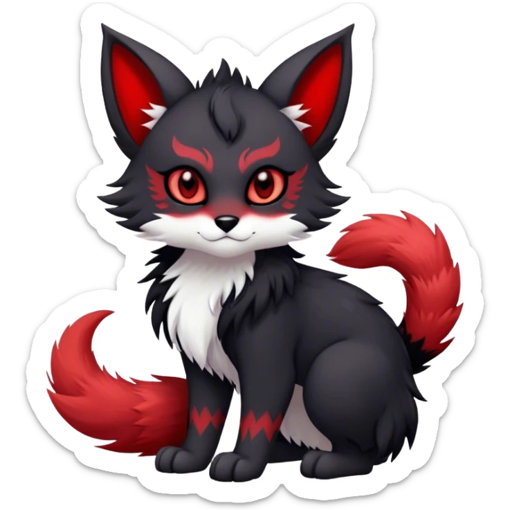 Kawaii dark edgy black and red fantasy ethereal anthro fursona Fakemon with tufted tail  sticker