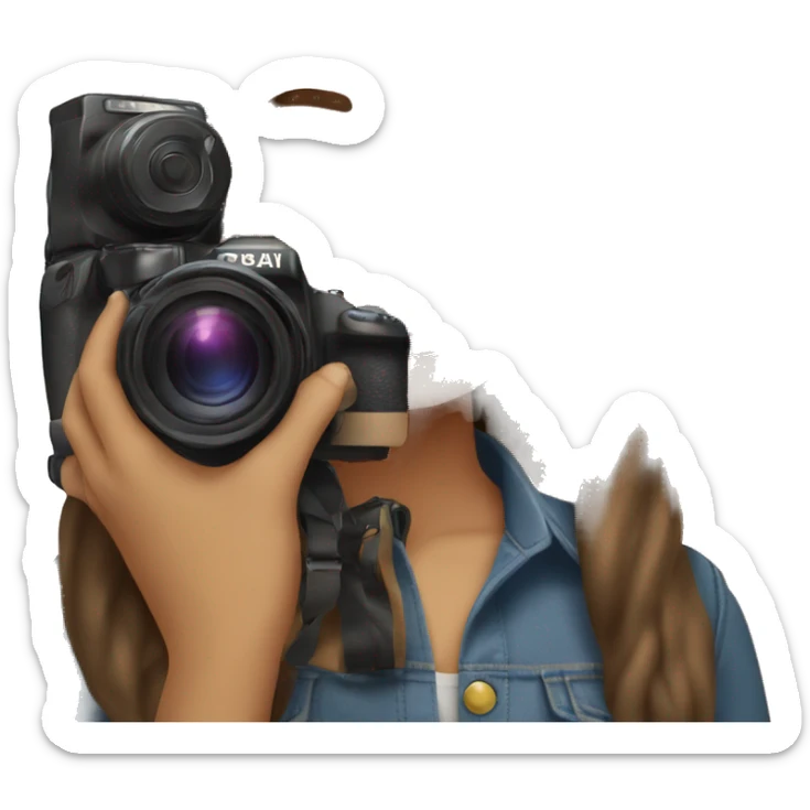 Female photographer taking a picture light skinned long brown hair brown eyes sticker