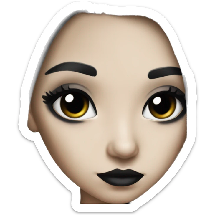 goth girl with long black hair & with white foundation and black eyeliner sticker